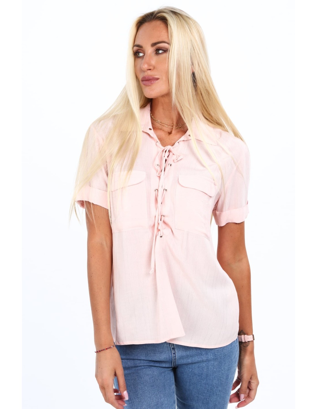 Powder-colored short-sleeved shirt MP25951 - Online store - Boutique